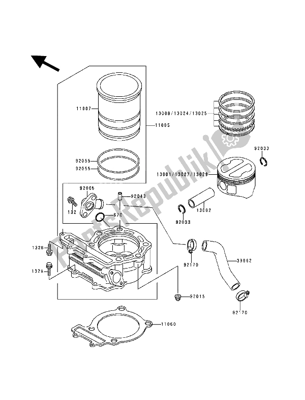 Alle onderdelen voor de Cilinder & Zuiger (s) van de Kawasaki KLR 250 1994