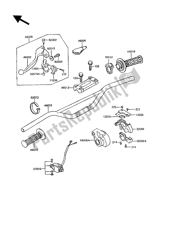 Todas las partes para Manillar de Kawasaki KX 500 1988