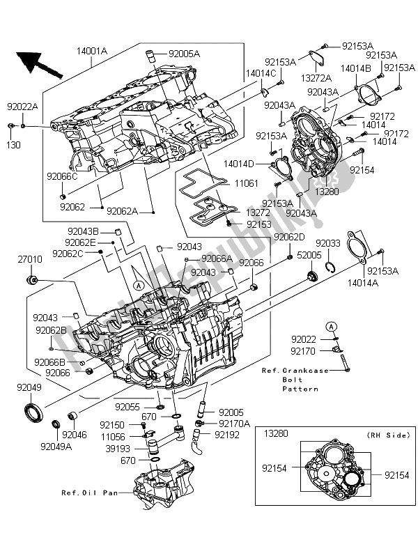 Todas as partes de Bloco Do Motor do Kawasaki Ninja ZX 10R 1000 2012