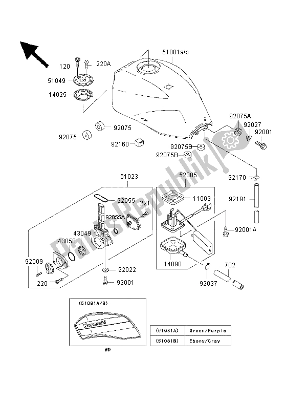 Alle onderdelen voor de Benzinetank van de Kawasaki ZRX 1100 1999