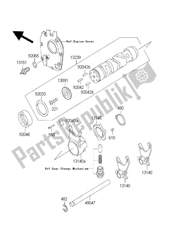 All parts for the Gear Change Drum & Shift Fork of the Kawasaki ZR 7S 750 2001