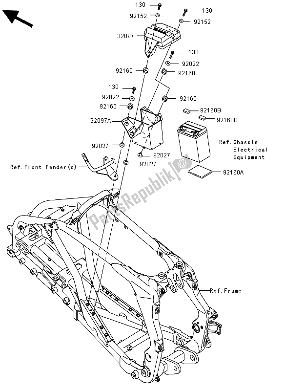 All parts for the Battery Case of the Kawasaki KFX 450R 2012