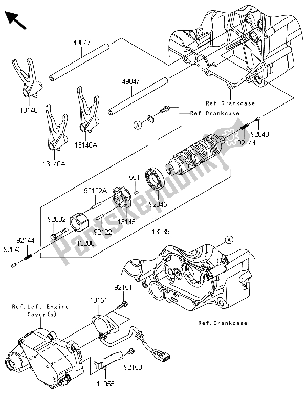 Alle onderdelen voor de Versnelling Wisselen Trommel & Schakelvork (en) van de Kawasaki VN 1700 Voyager ABS 2013