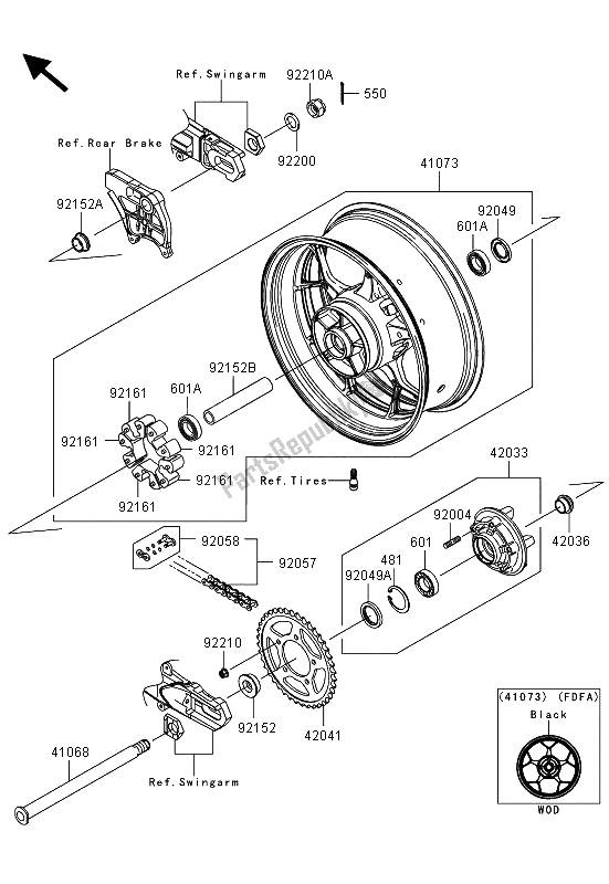 Todas as partes de Cubo Traseiro do Kawasaki ZZR 1400 ABS 2013