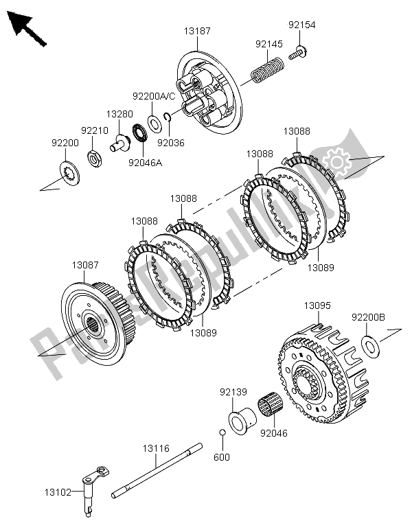 All parts for the Clutch of the Kawasaki KX 250F 2009