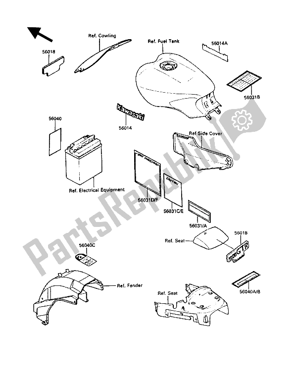 Alle onderdelen voor de Etiketten van de Kawasaki 1000 GTR 1986