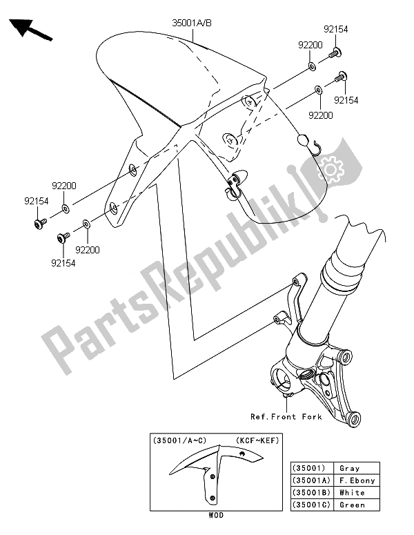 Tutte le parti per il Parafango Anteriore del Kawasaki Ninja ZX 10R ABS 1000 2014