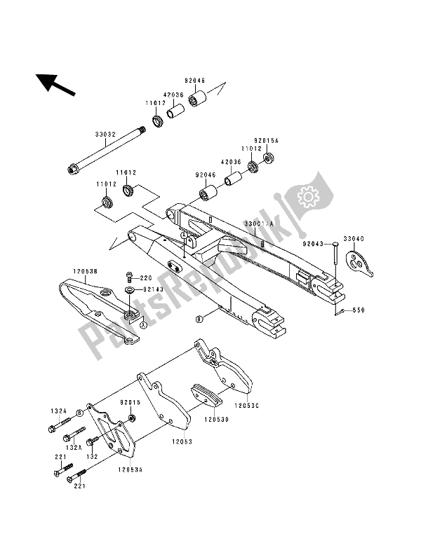 Tutte le parti per il Forcellone del Kawasaki KDX 200 1992