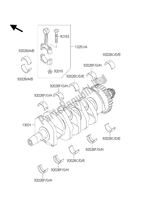 Tutte le parti per il Albero A Gomiti del Kawasaki Ninja ZX 6 RR 600 2004