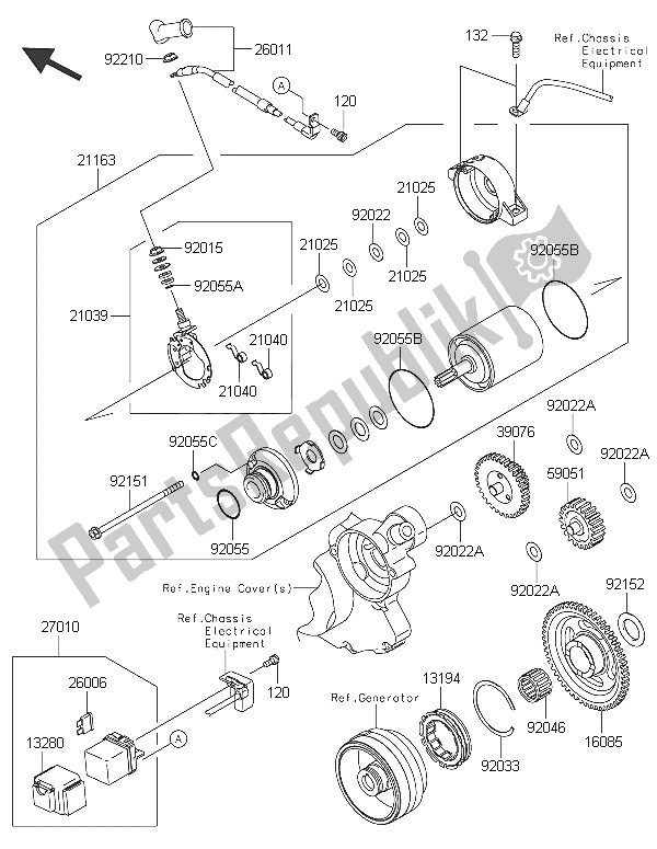 All parts for the Starter Motor of the Kawasaki KLX 450R 2016