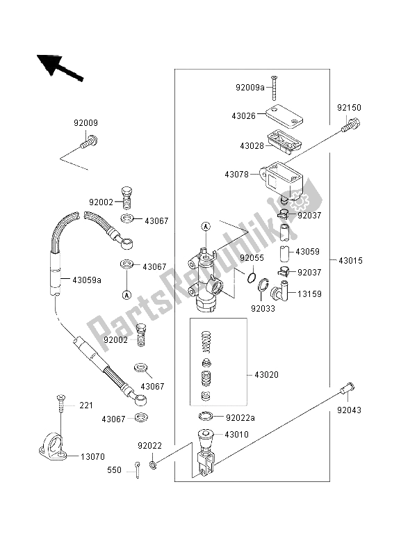 All parts for the Rear Master Cylinder of the Kawasaki KLX 650R 1996