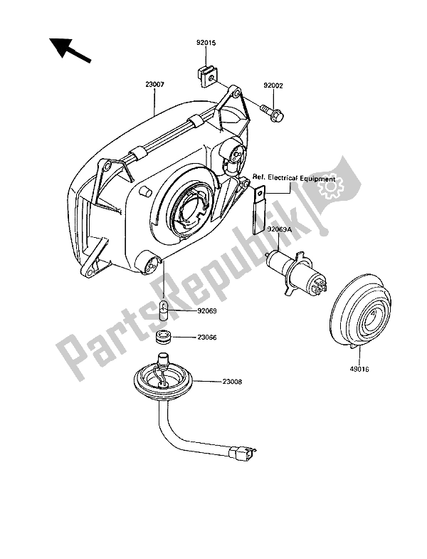 Alle onderdelen voor de Koplamp (en) (uk) van de Kawasaki 1000 GTR 1992