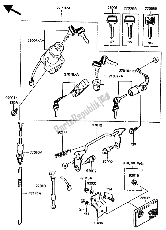 All parts for the Ignition Switch of the Kawasaki KMX 200 1988