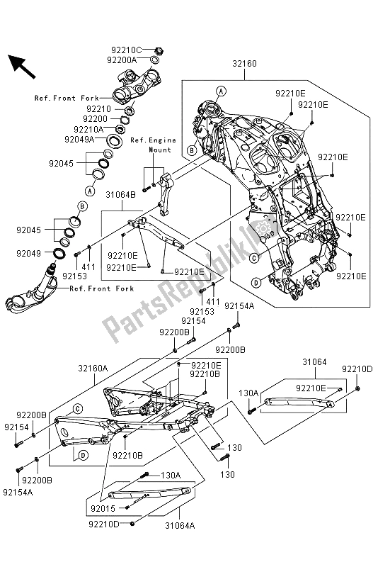 All parts for the Frame of the Kawasaki ZZR 1400 ABS 2013