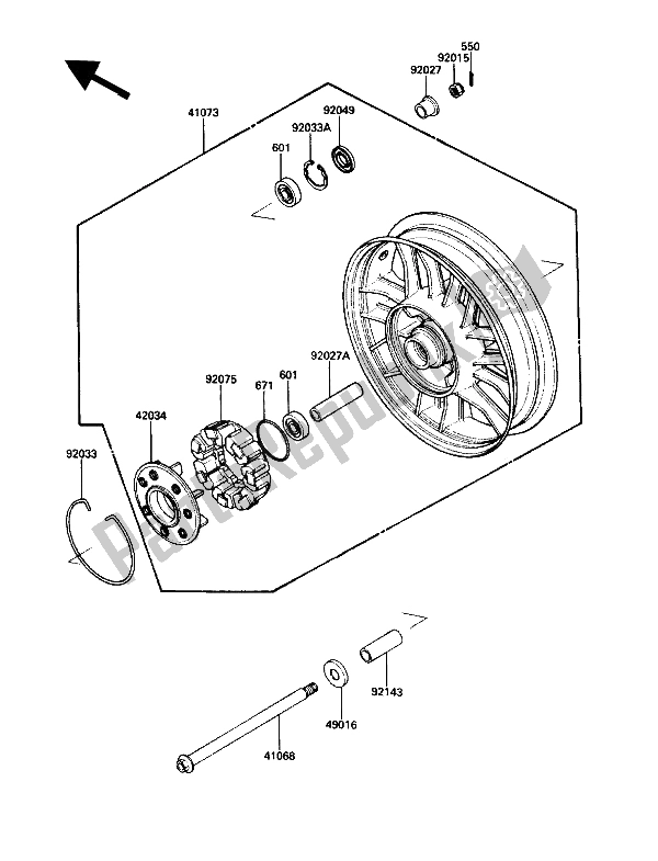 All parts for the Rear Hub of the Kawasaki ZG 1200 B1 1990