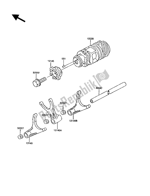 Tutte le parti per il Cambio Tamburo E Cambio Forcella del Kawasaki KR 1 250 1990