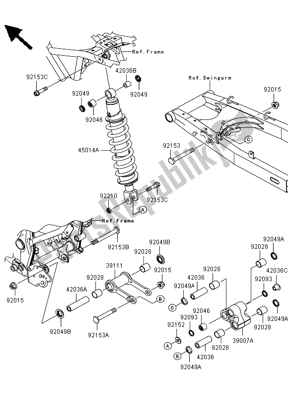 Todas as partes de Suspensão E Amortecedor do Kawasaki D Tracker 125 2013