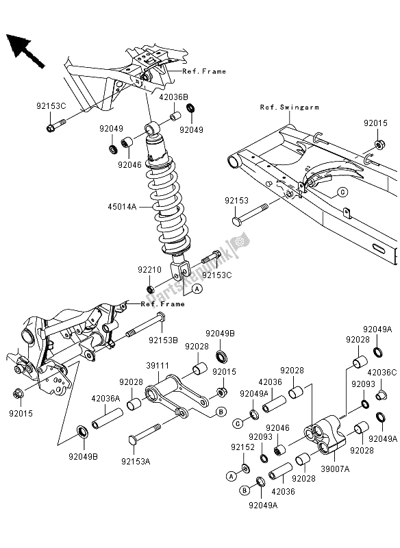 Todas as partes de Suspensão E Amortecedor do Kawasaki D Tracker 125 2013