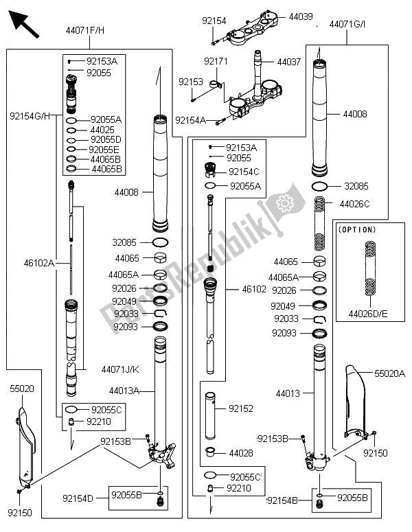 All parts for the Front Fork of the Kawasaki KX 250F 2014