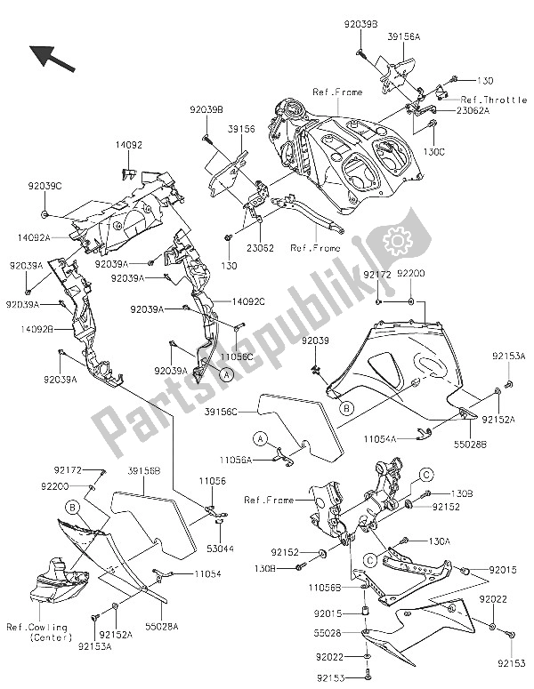 Alle onderdelen voor de Motorkap Zakt van de Kawasaki ZZR 1400 ABS 2016