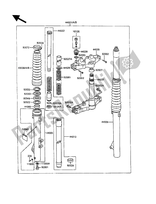 Toutes les pièces pour le Fourche Avant du Kawasaki KLR 250 1992