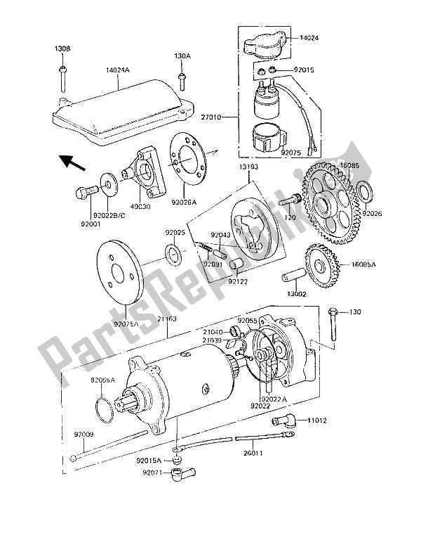 All parts for the Starter Motor of the Kawasaki Z 1300 1987