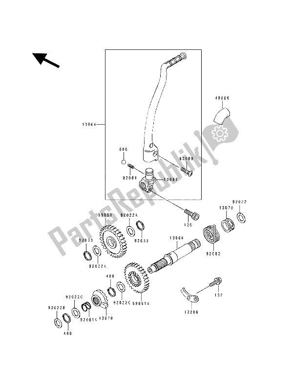 Wszystkie części do Mechanizm Kickstartera Kawasaki KLX 250 1994