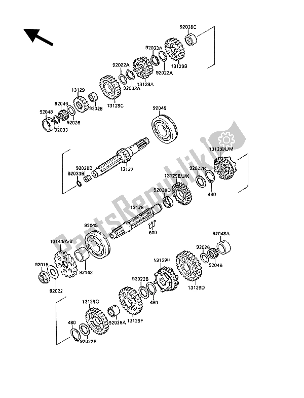 Toutes les pièces pour le Transmission du Kawasaki GPX 750R 1988