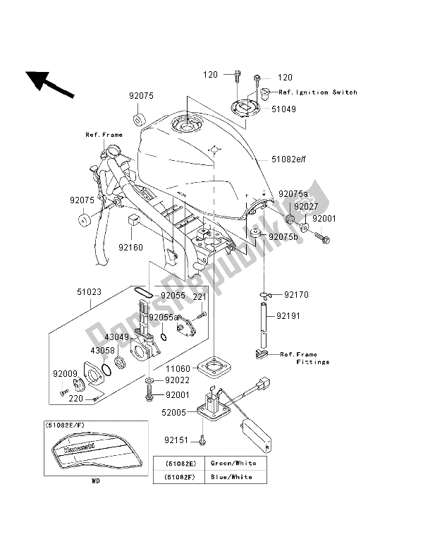 All parts for the Fuel Tank of the Kawasaki ZRX 1200R 2002