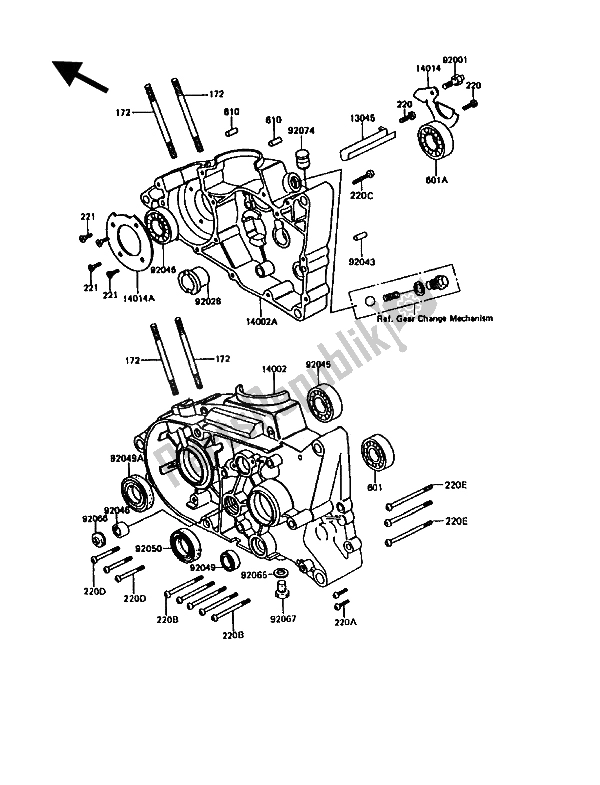 All parts for the Crankcase of the Kawasaki KE 100 1994