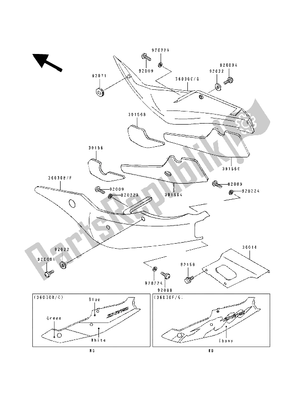 All parts for the Side Covers & Chain Cover of the Kawasaki ZXR 750 1993