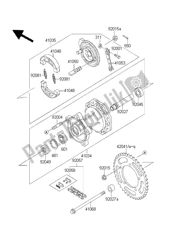 All parts for the Rear Hub of the Kawasaki KX 60 2003