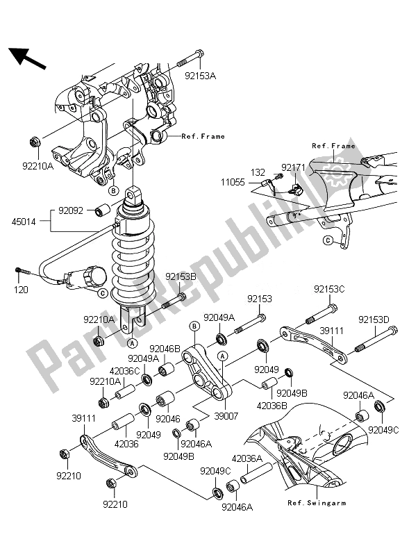 Alle onderdelen voor de Ophanging En Schokdemper van de Kawasaki 1400 GTR ABS 2011