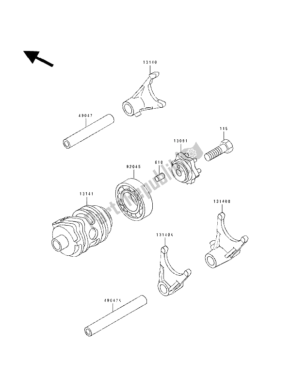 All parts for the Change Drum & Shift Fork of the Kawasaki KX 100 1991