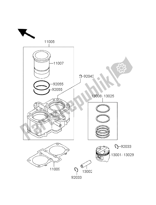 All parts for the Cylinder & Piston of the Kawasaki GPZ 500S UK 1996