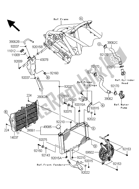 All parts for the Radiator of the Kawasaki KFX 450R 2011