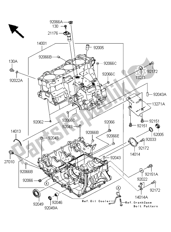All parts for the Crankcase of the Kawasaki Ninja ZX 10R 1000 2006