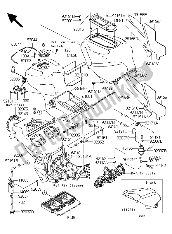 All parts for the Fuel Tank of the Kawasaki Ninja ZX 12R 1200 2006