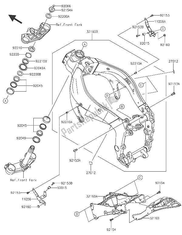 All parts for the Frame of the Kawasaki Ninja ZX 6R 600 2016