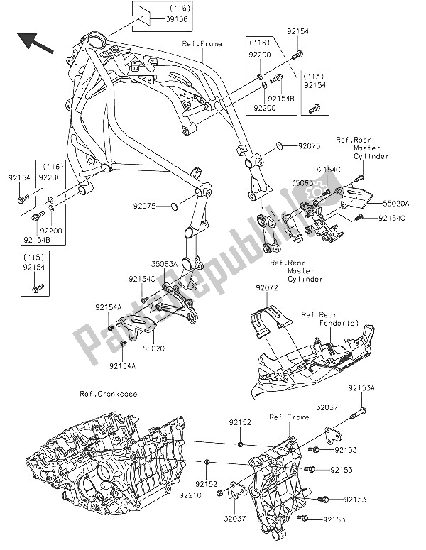 All parts for the Frame Fittings of the Kawasaki Ninja H2 1000 2016