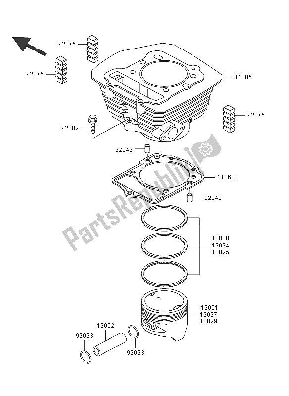 All parts for the Cylinder & Piston of the Kawasaki KLF 300 2005