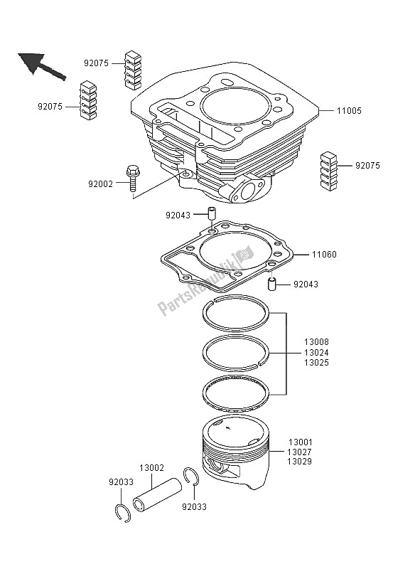 All parts for the Cylinder & Piston of the Kawasaki KLF 300 2005