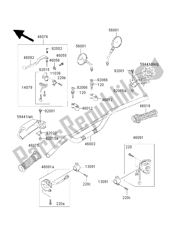 Tutte le parti per il Manubrio del Kawasaki KMX 125 2001