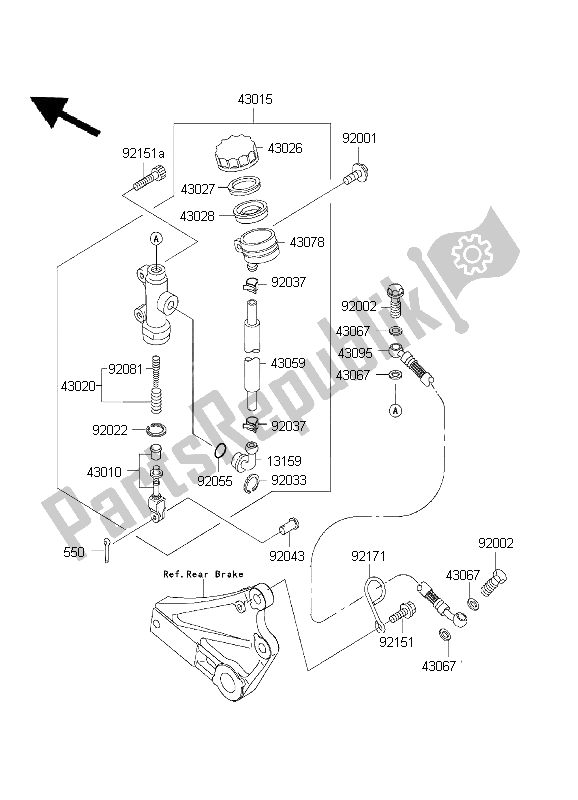 All parts for the Rear Master Cylinder of the Kawasaki ZR 7S 750 2001