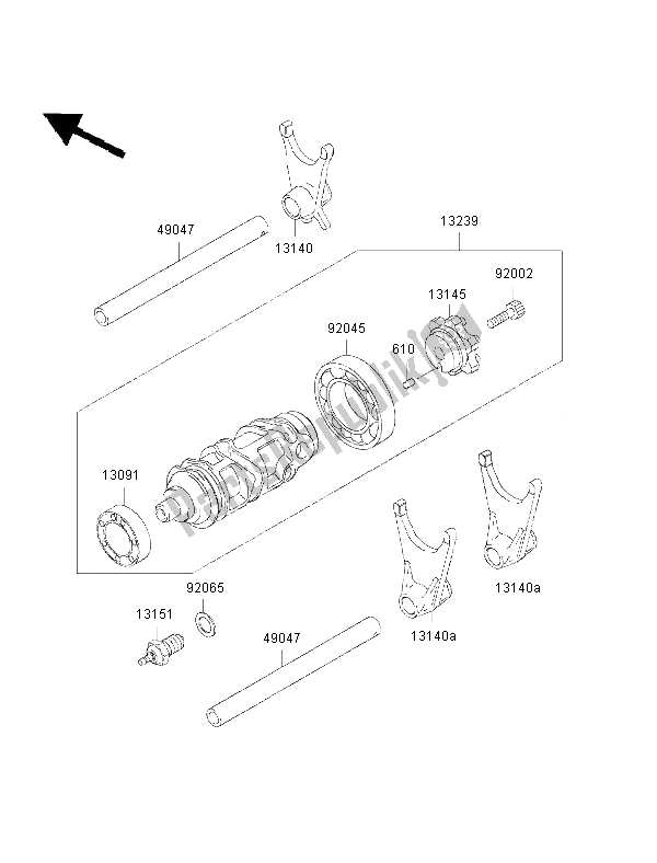 All parts for the Gear Change Drum & Shift Fork of the Kawasaki Ninja ZX 6R 600 2002