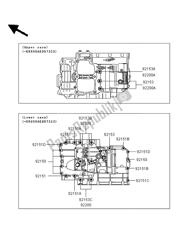 Alle onderdelen voor de Carterboutpatroon (er650ae057323) van de Kawasaki ER 6F ABS 650 2007