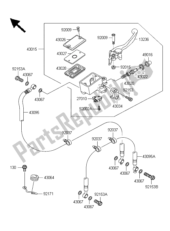 All parts for the Front Master Cylinder of the Kawasaki Z 1000 2004