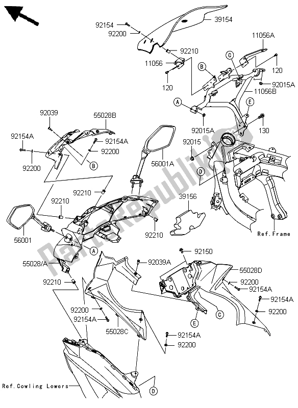 All parts for the Cowling of the Kawasaki ER 6F ABS 650 2012