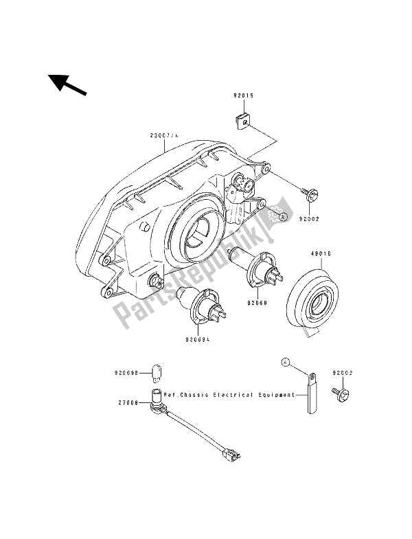 All parts for the Headlight(s) of the Kawasaki KLE 500 1992