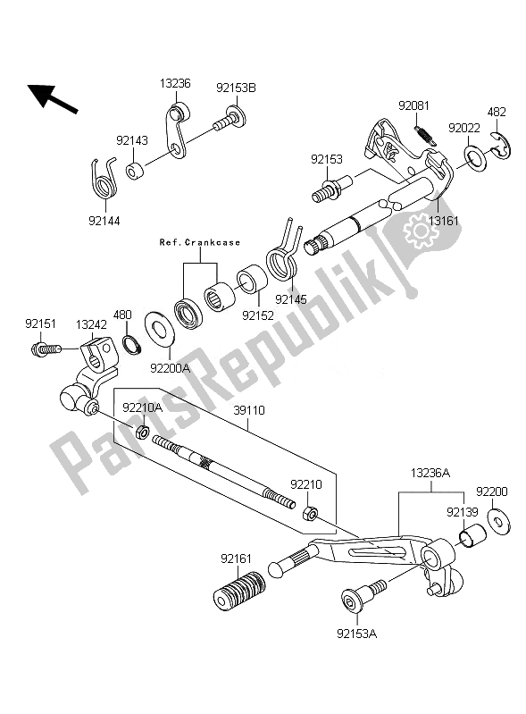 All parts for the Gear Change Mechanism of the Kawasaki Z 1000 2010